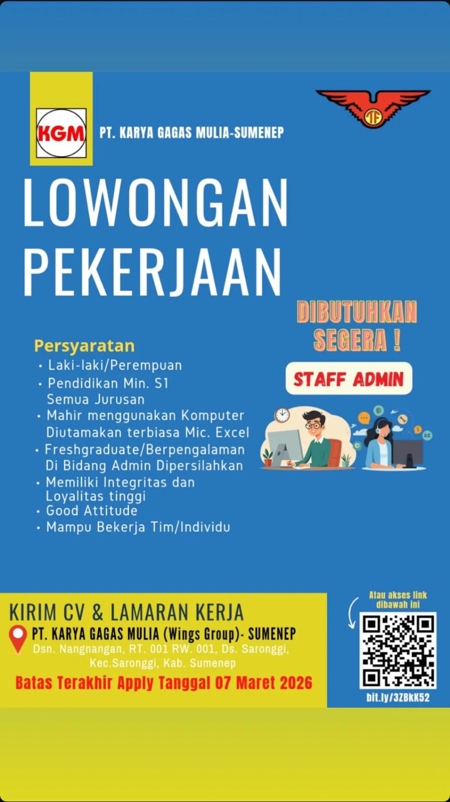 LOWONGANPEKERJAAN KGM PT. KARYA GAGAS MULIA-SUMENEP